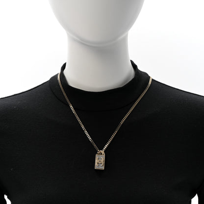 Chanel Crystal Dog Tag Charm Necklace Gold 2 of 7