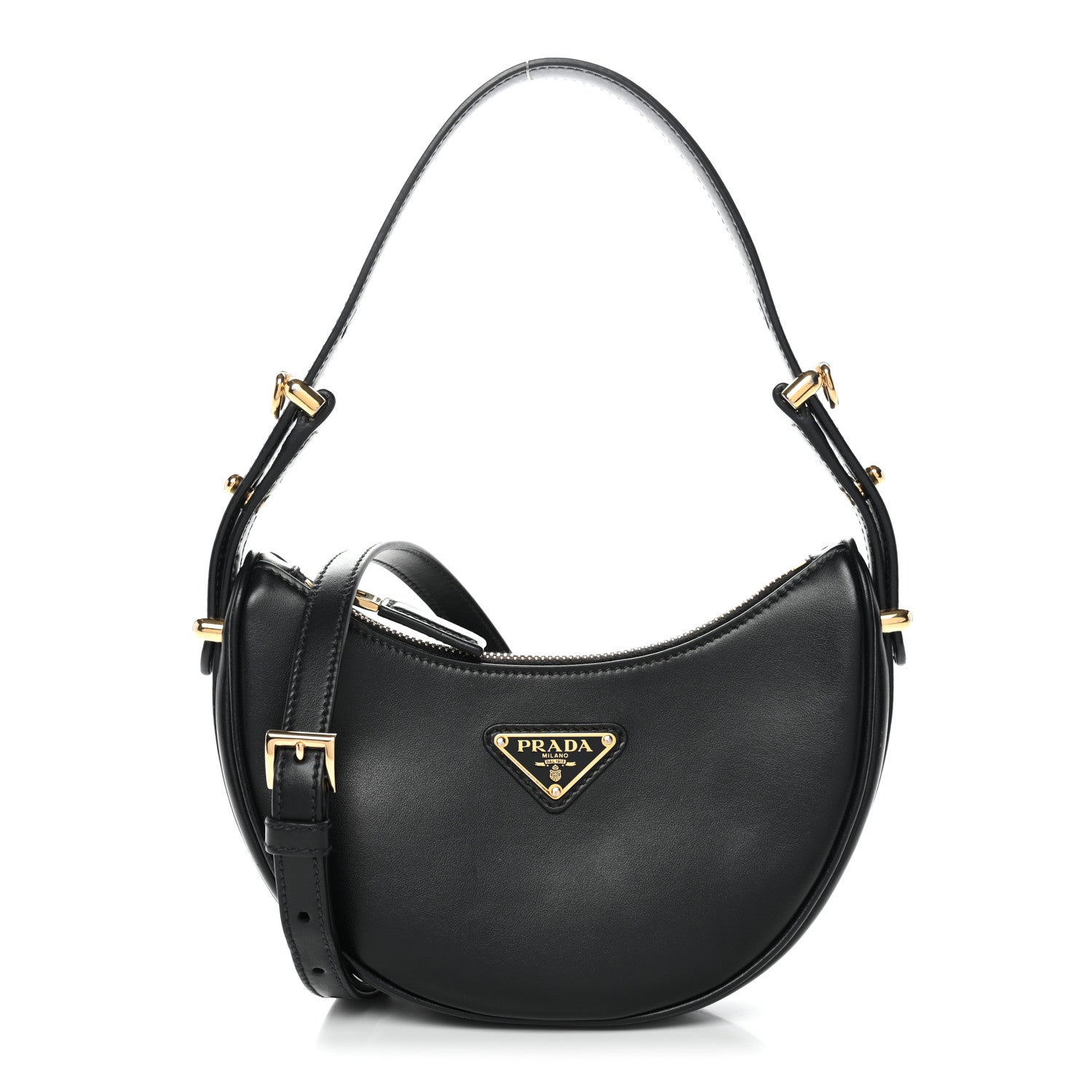 Prada Soft Calfskin Arque Shoulder Bag Black 1 of 11
