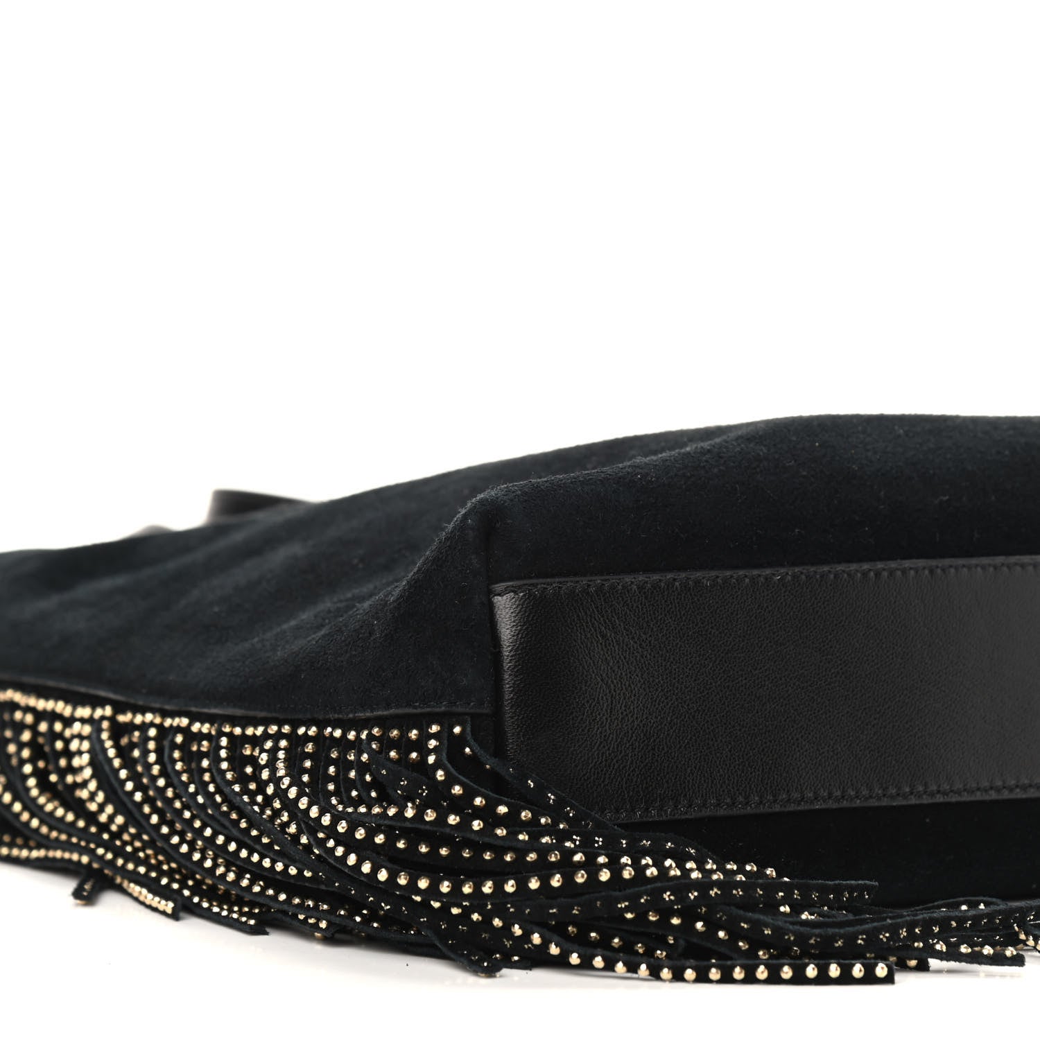 Saint Laurent Suede Calfskin Studded Fringe Toy Shopping Tote Black 8 of 9