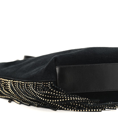 Saint Laurent Suede Calfskin Studded Fringe Toy Shopping Tote Black 8 of 9