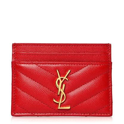 Saint Laurent Grain De Poudre Matelasse Chevron Monogram Credit Card Case New Red 1 of 7