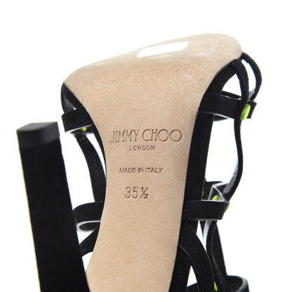 Jimmy Choo Suede Neon Studded Tina 100 Sandals 35.5 Black 7 of 10