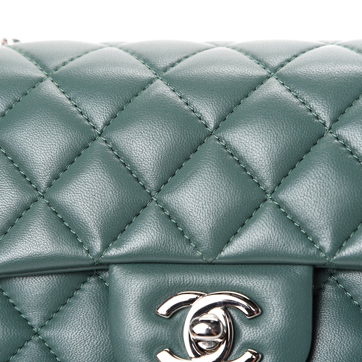 Lambskin Quilted Mini Rectangular Flap Green