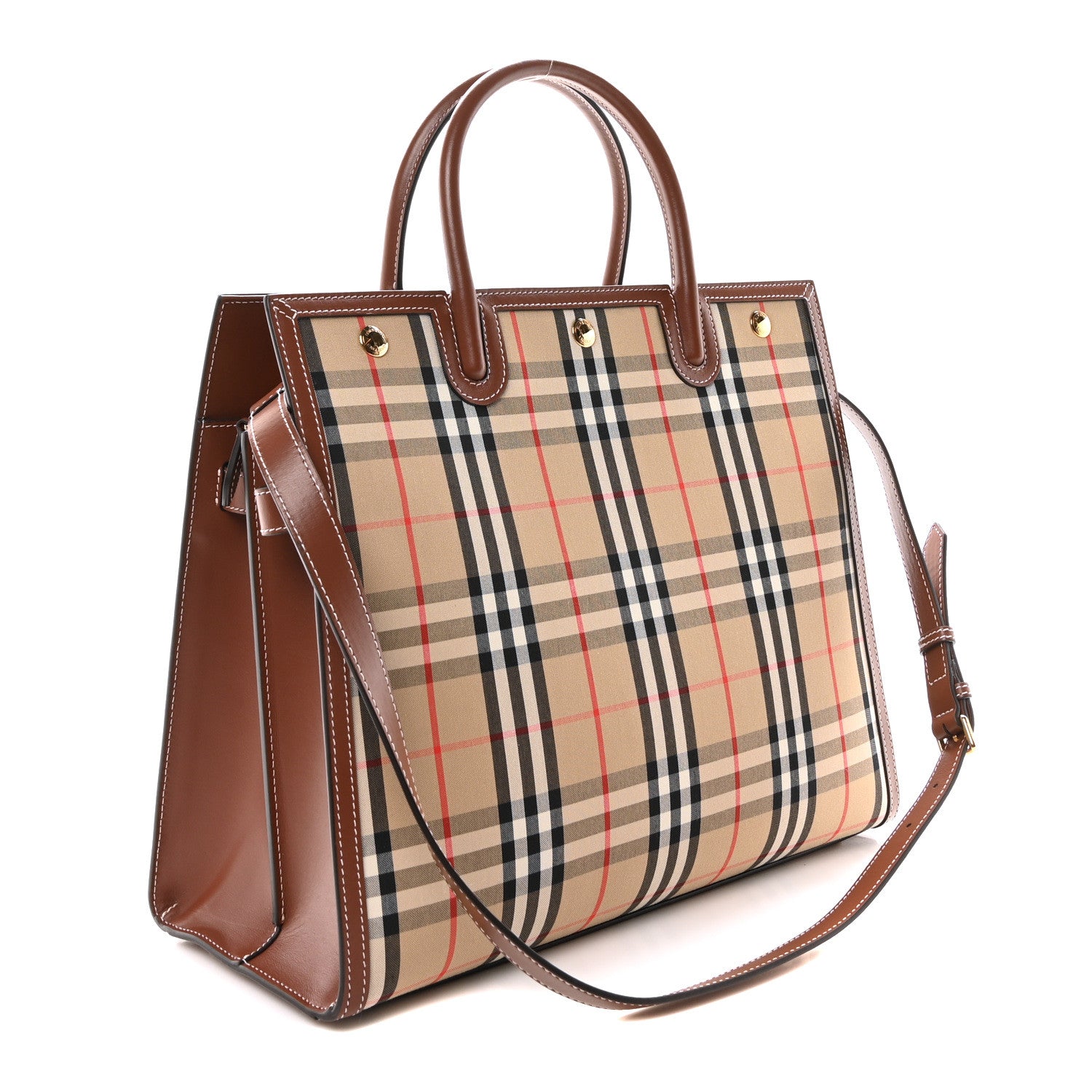 Burberry Calfskin Vintage Check Two Handle Title Bag Archive Beige 3 of 9