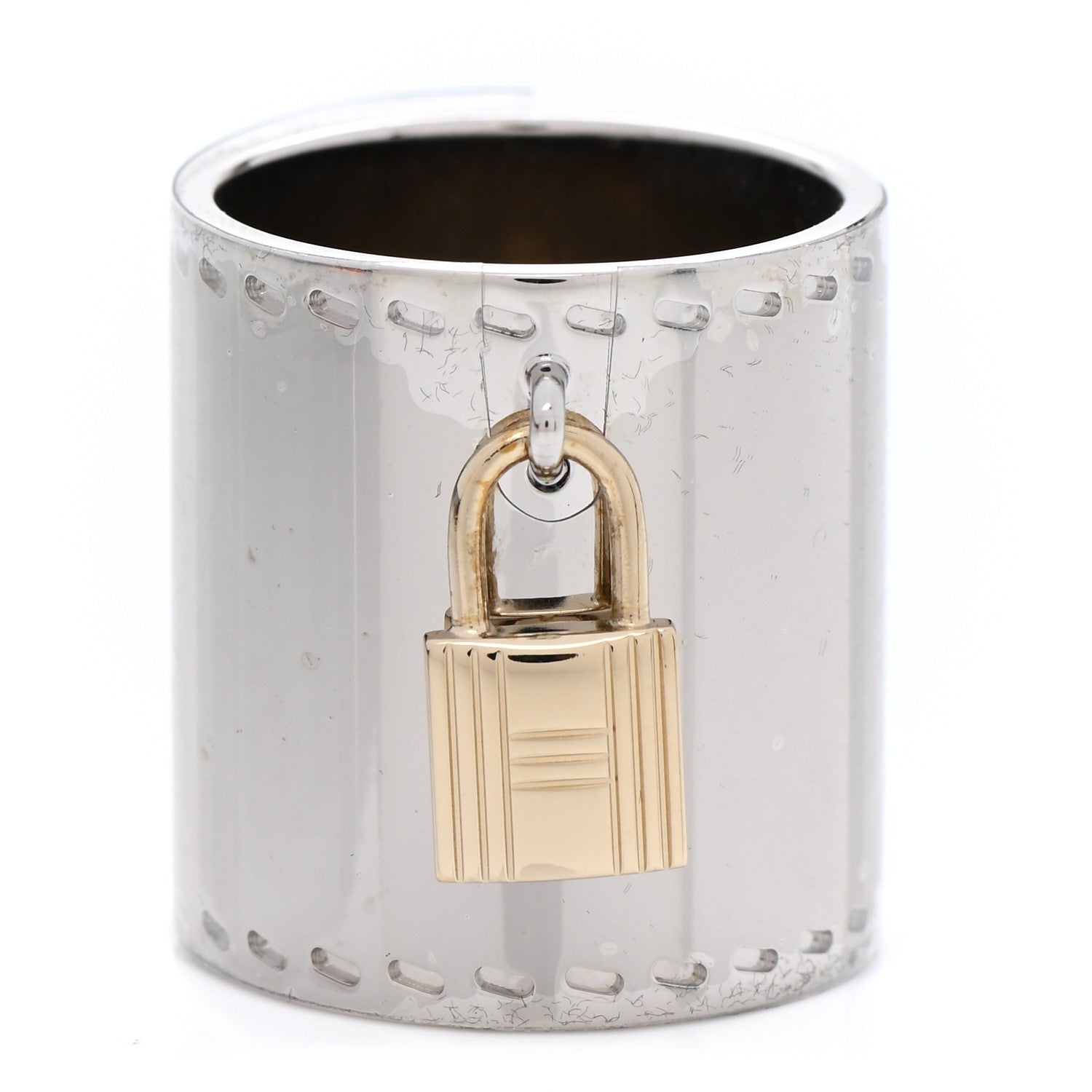 Hermes Permabrass Cadenas Charm Scarf Ring Silver Gold 1 of 4