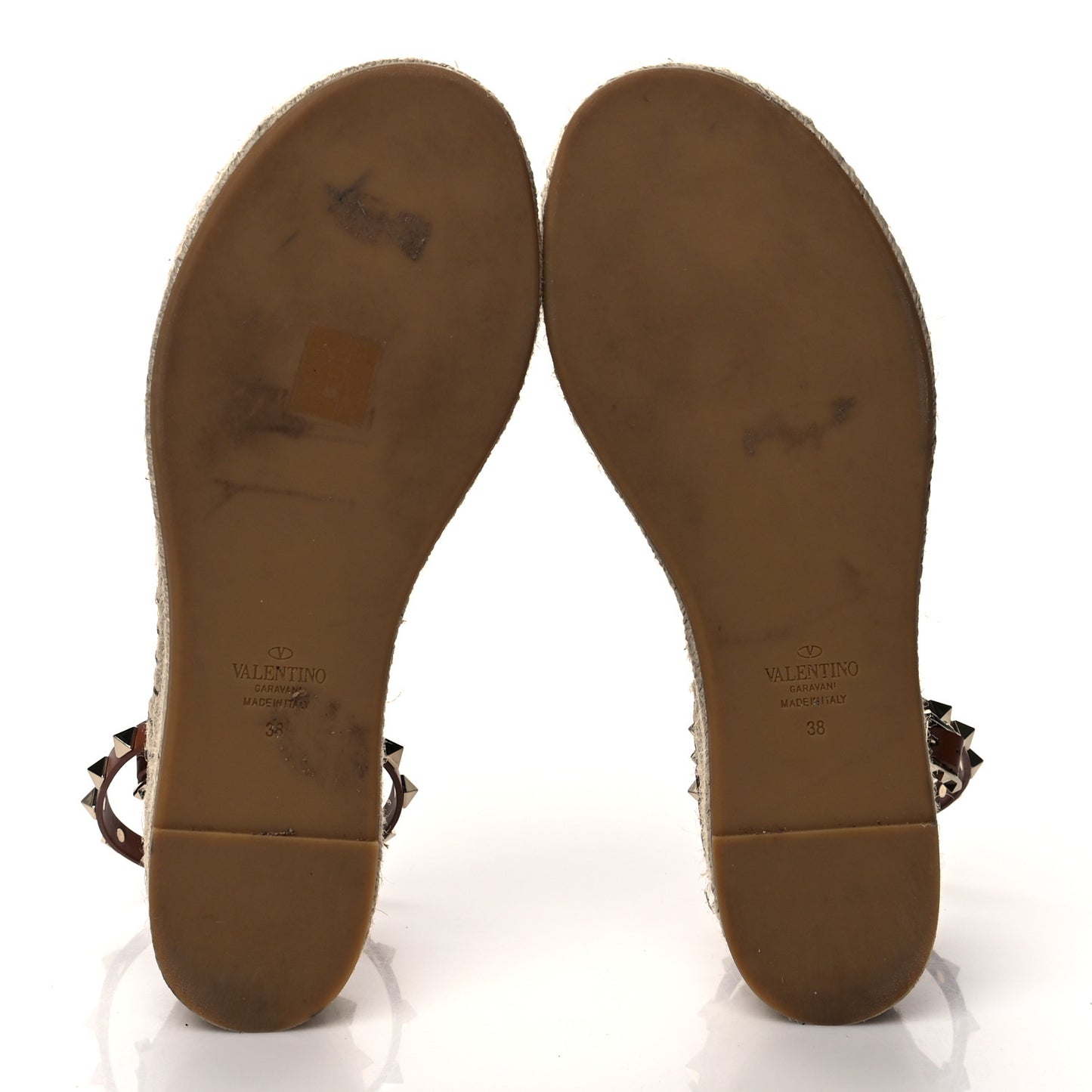 Canvas Leopard Print Rockstud Ankle Wrap Espadrille Flatform Sandals 38 Brown