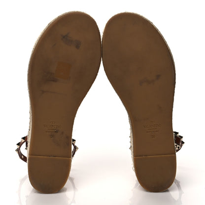 Valentino Garavani Canvas Leopard Print Rockstud Ankle Wrap Espadrille Flatform Sandals 38 Brown 5 of 9