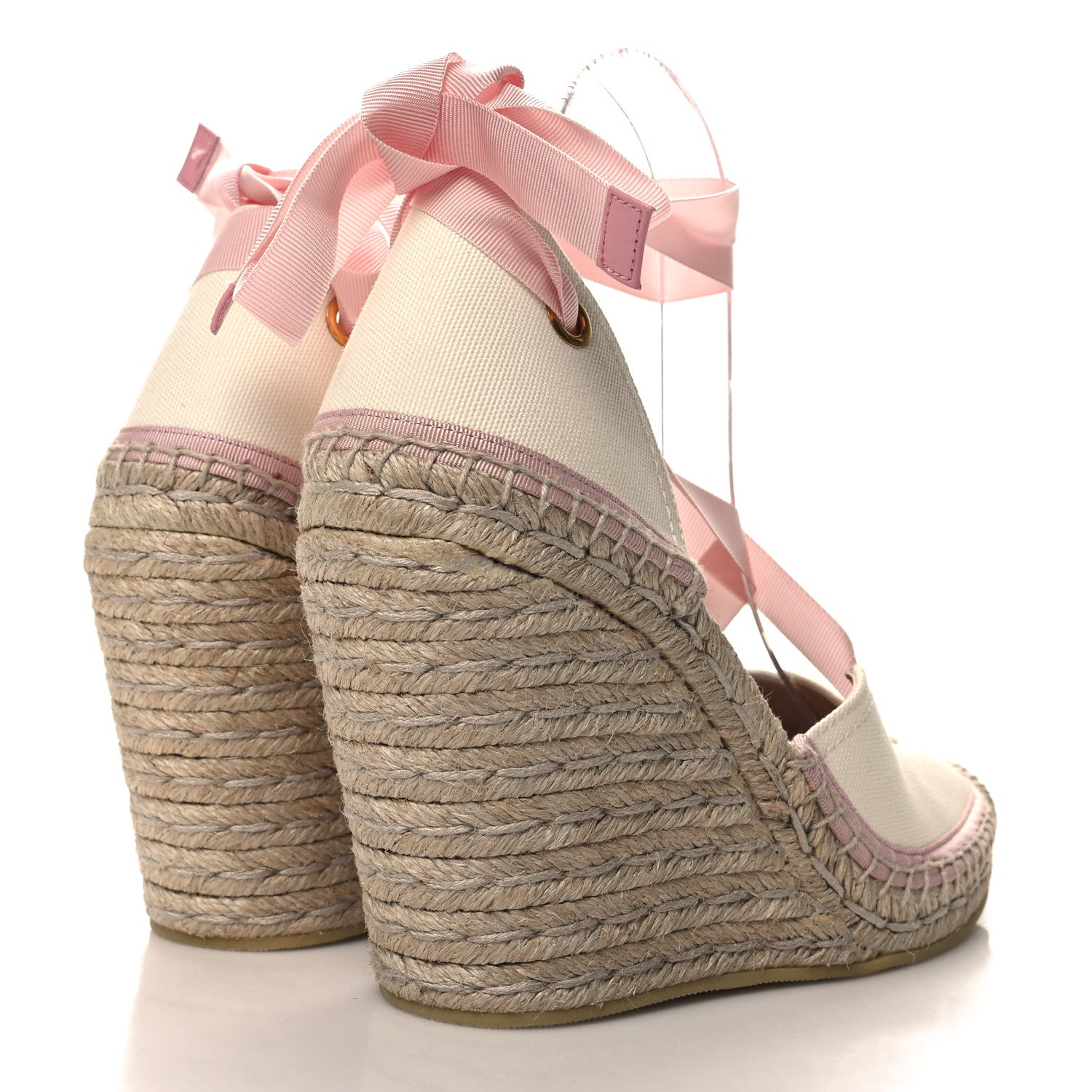 Gucci Canvas Grossgrain Embroidered Judit Ankle Wrap Platform 35/120mm Espadrille Wedges 38 White Shell 4 of 7