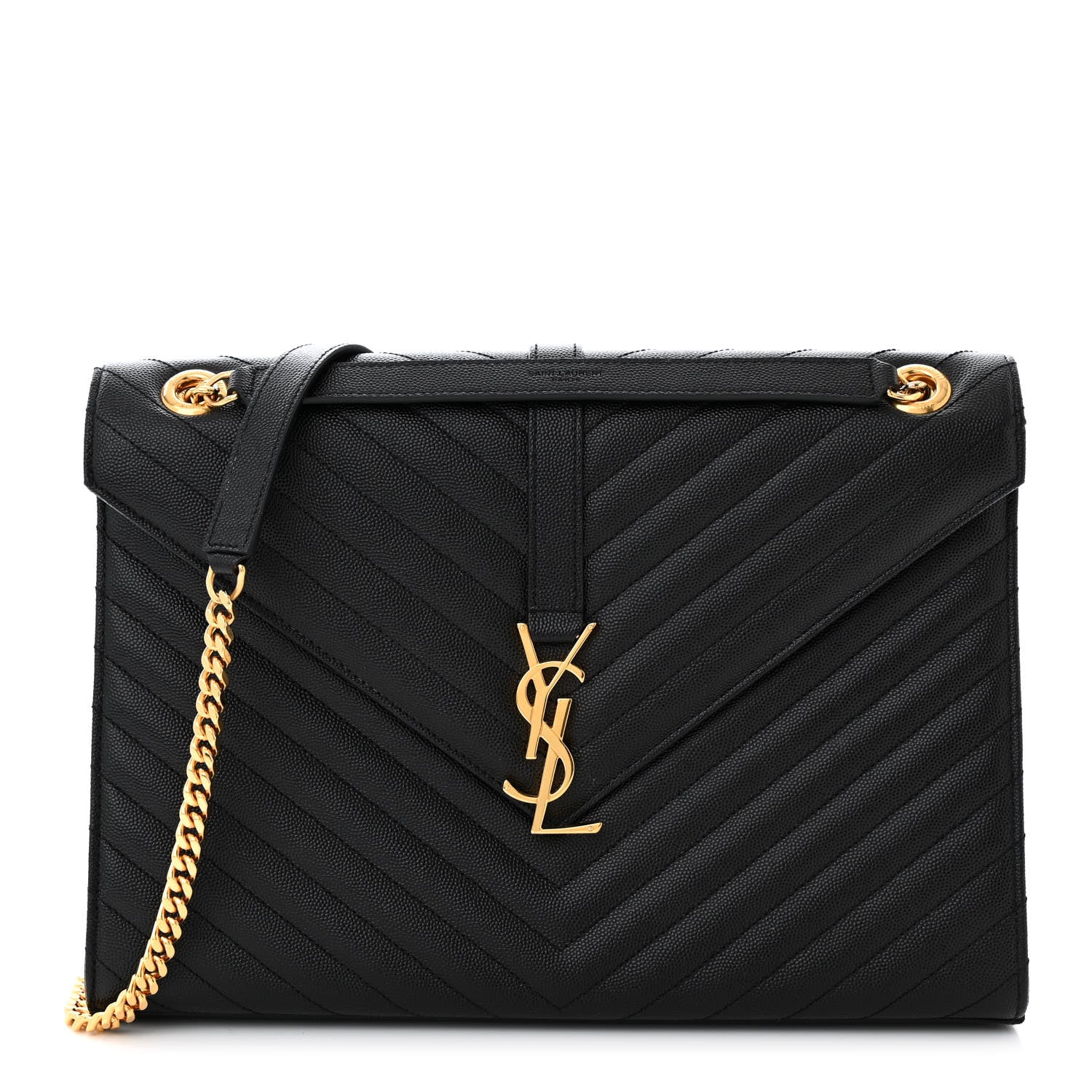 Saint Laurent Grain De Poudre Matelasse Chevron Large Monogram Satchel Black 1 of 10