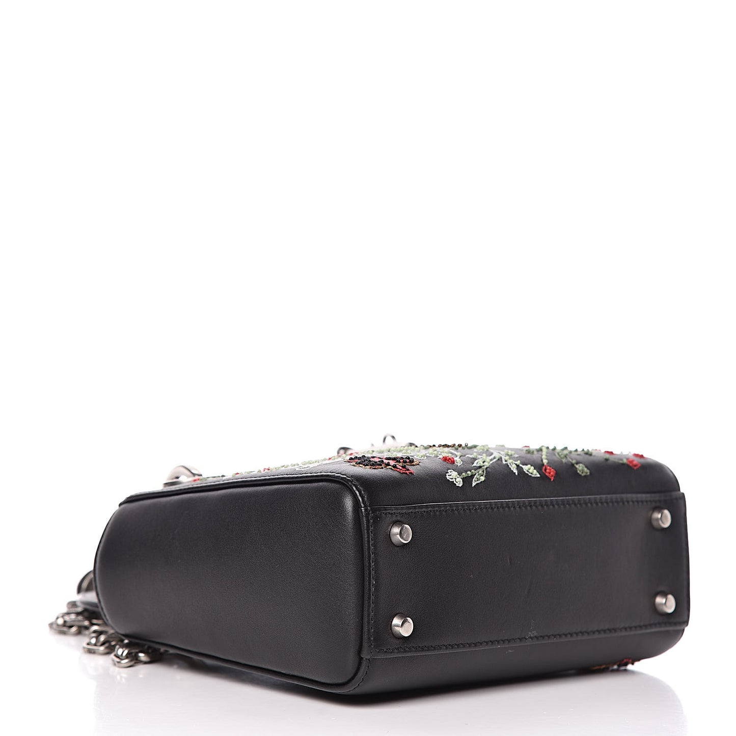 Smooth Calfskin Embroidered Mini Lady Dior Black Multicolor