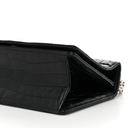 Christian Dior Calfskin Crocodile Embossed Small Diorama Flap Bag Black 7 of 20