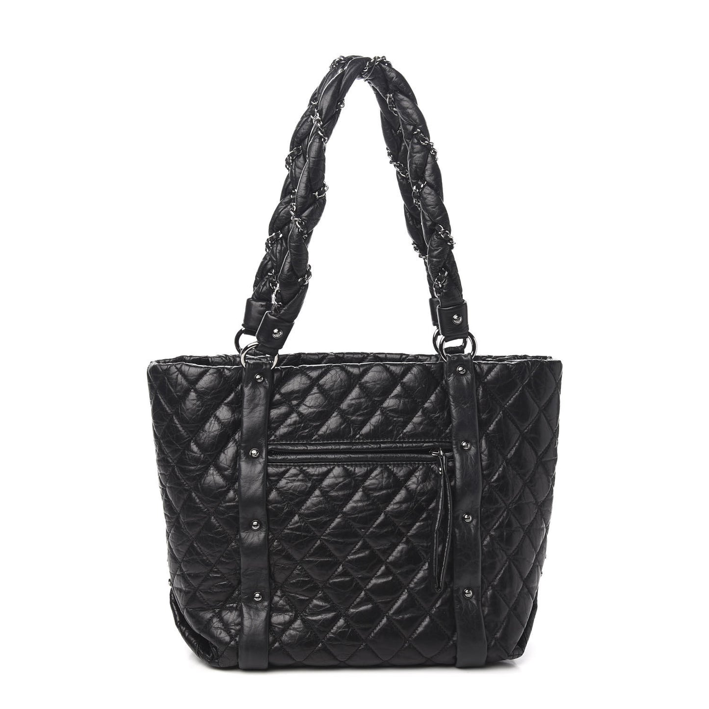 Distressed Lambskin Vintage Ligne Lady Braid Tote Black