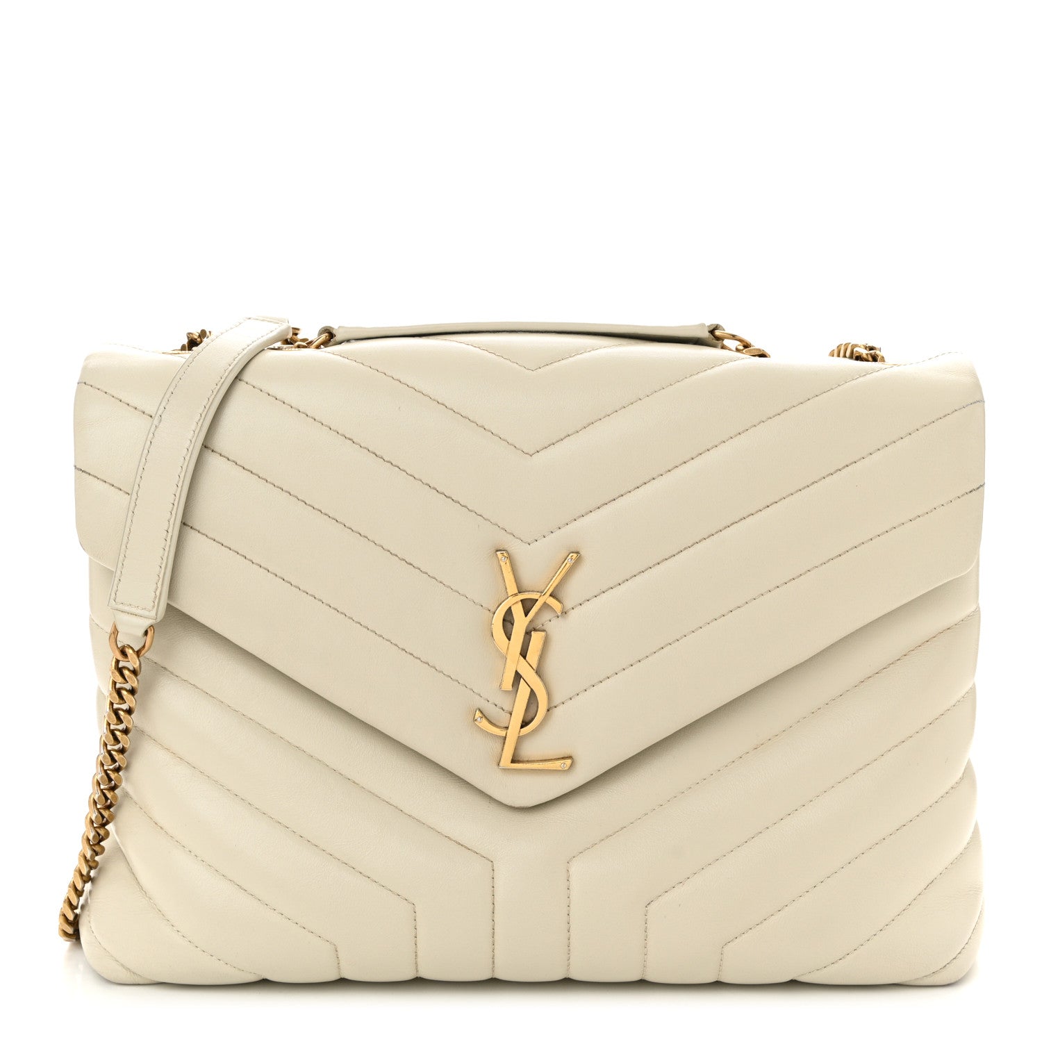 Saint Laurent Calfskin Y Quilted Monogram Medium Loulou Chain Satchel Crema Soft 2 of 21