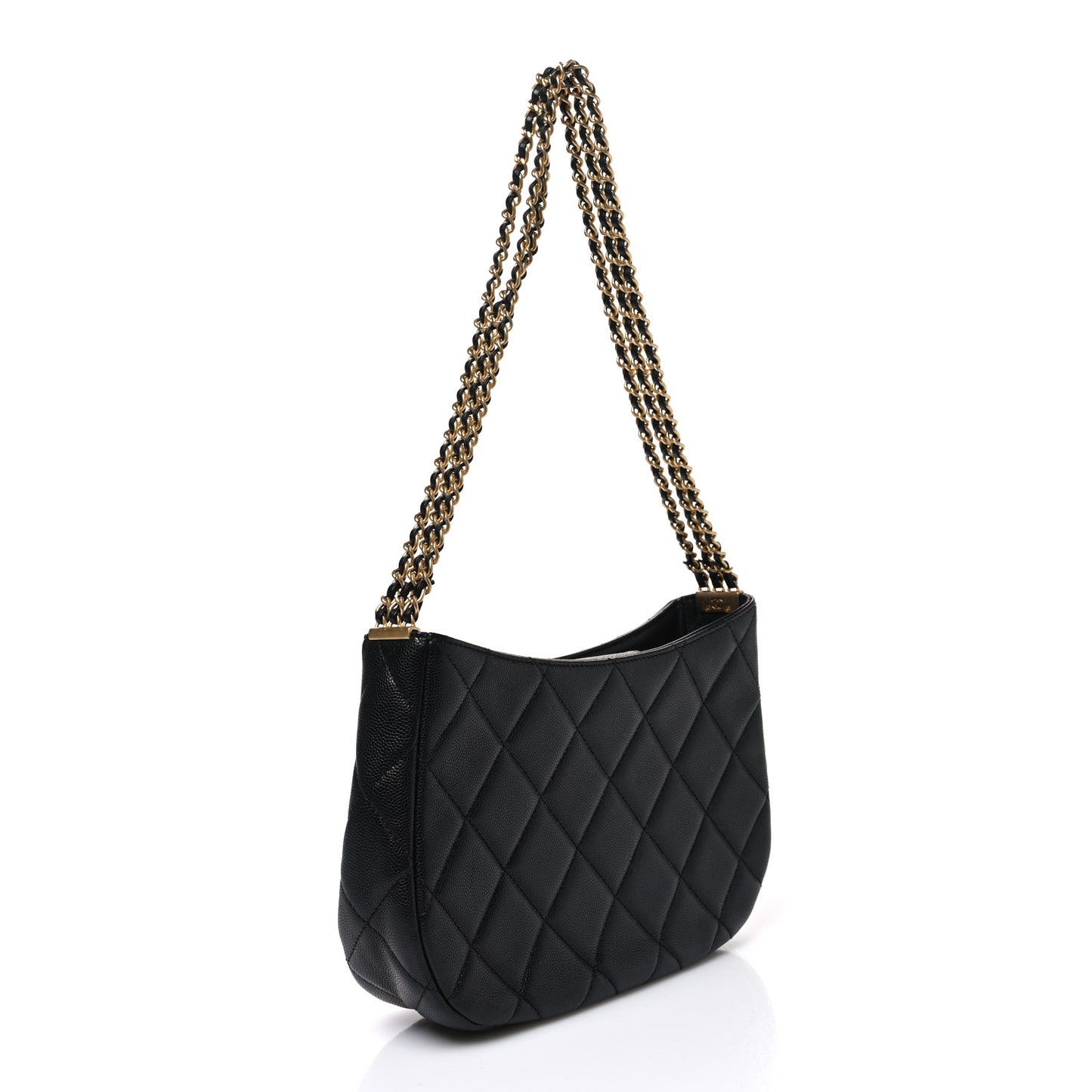 Caviar Quilted Triple Chain Hobo Black