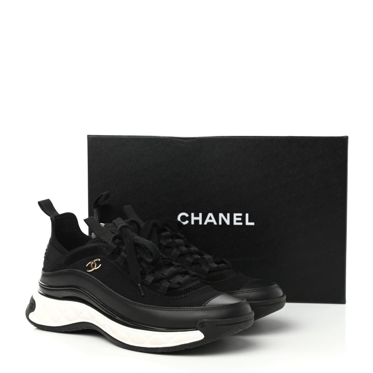 Velvet Calfskin Mixed Fibers CC Sneakers 39.5 Black