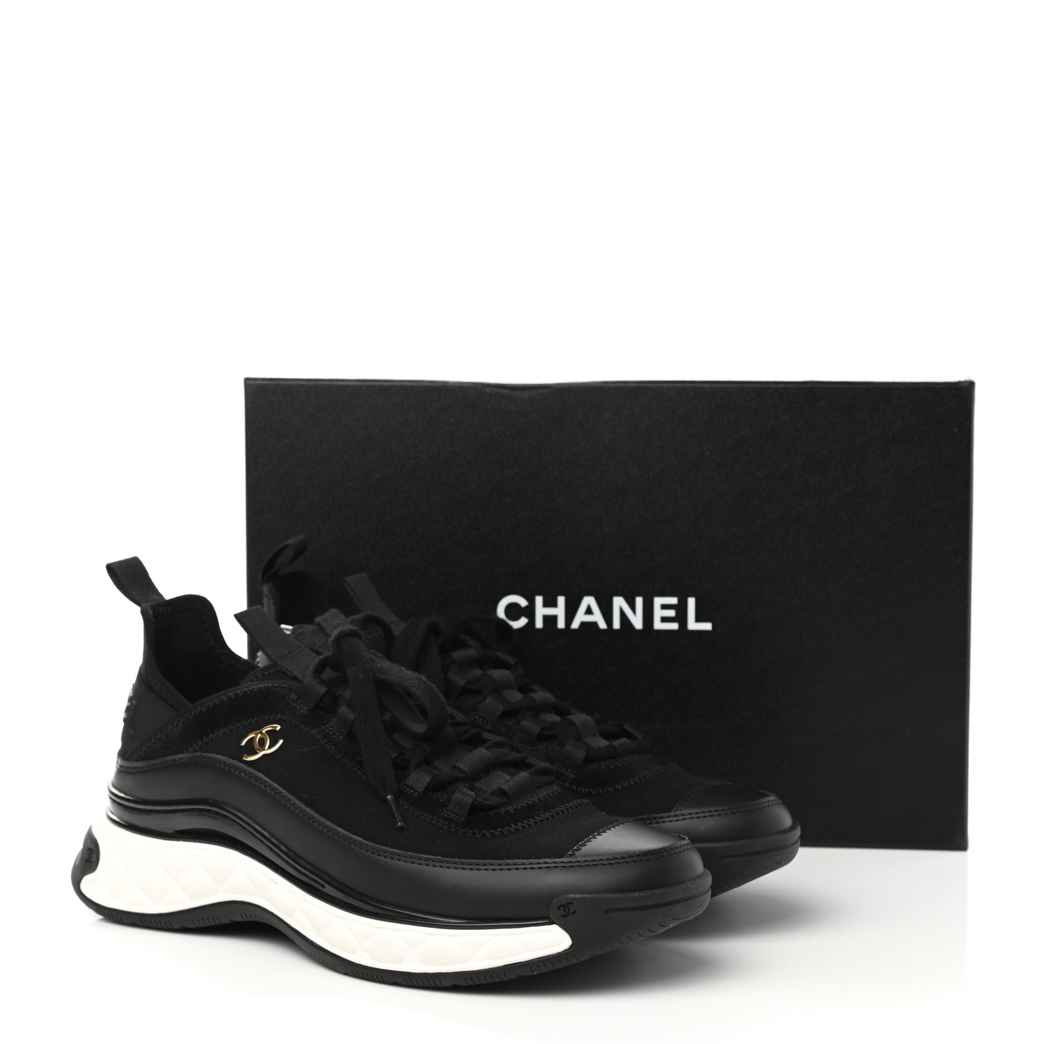 Chanel Velvet Calfskin Mixed Fibers CC Sneakers 39.5 Black 9 of 9