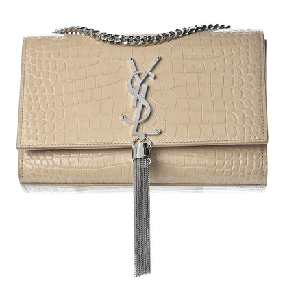 Saint Laurent Croc Calfskin Embossed Small Classic Monogram Kate Tassel Satchel Beige 1 of 11