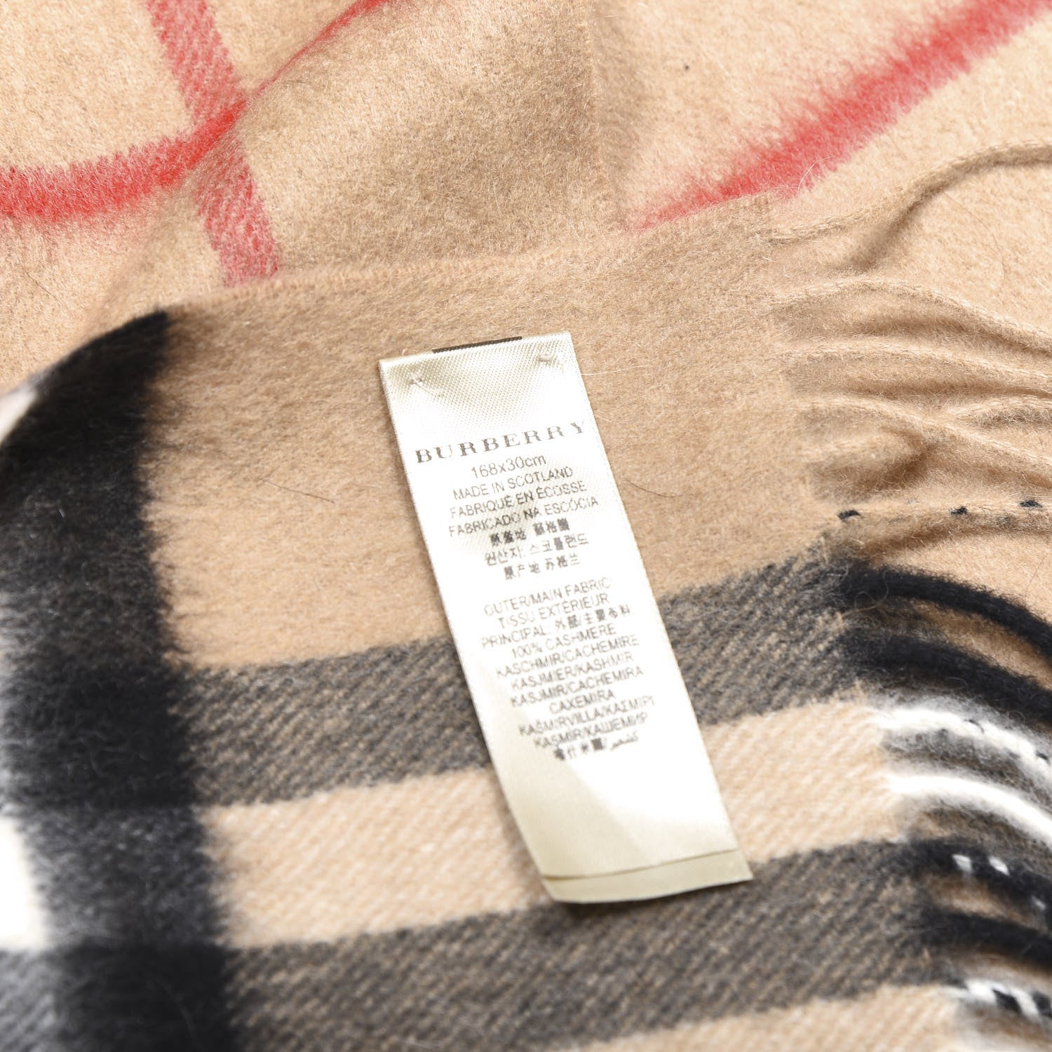Burberry Cashmere Giant Check Fringe Scarf Camel 4 of 4