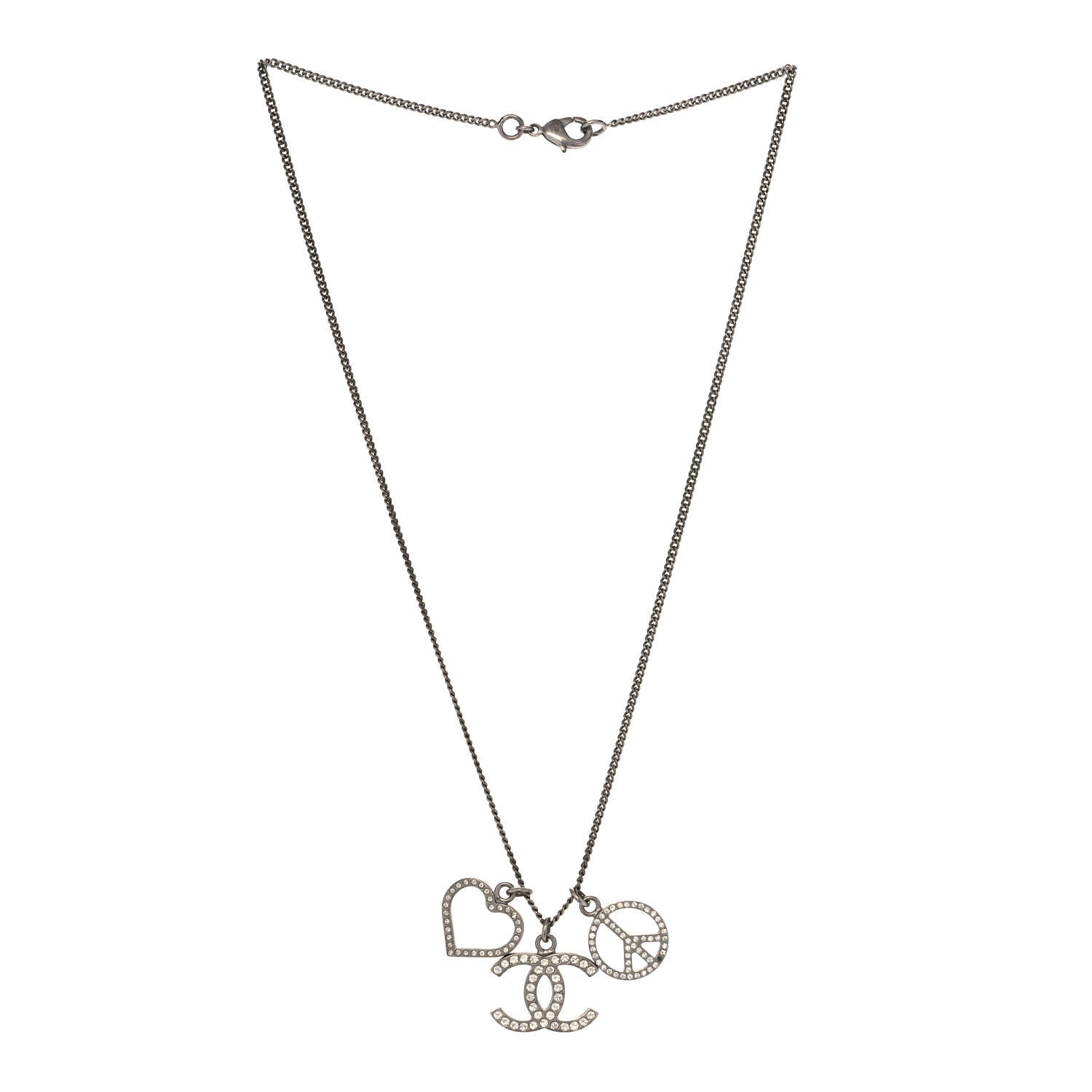 Chanel Crystal Heart Peace CC Charm Necklace 3 of 7