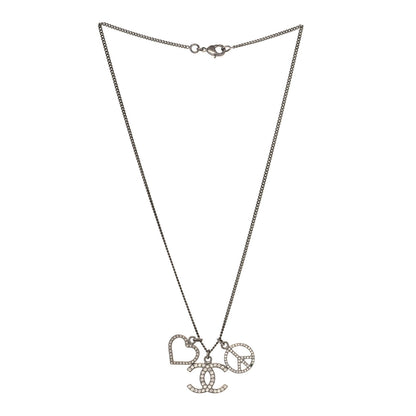 Chanel Crystal Heart Peace CC Charm Necklace 3 of 7