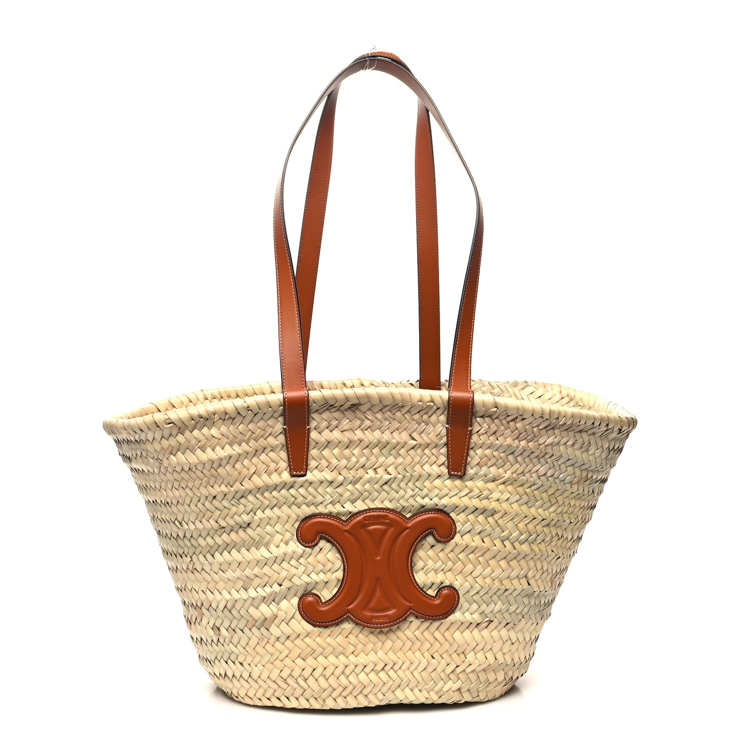 Celine Raffia Calfskin Triomphe Medium Panier Tan 1 of 9