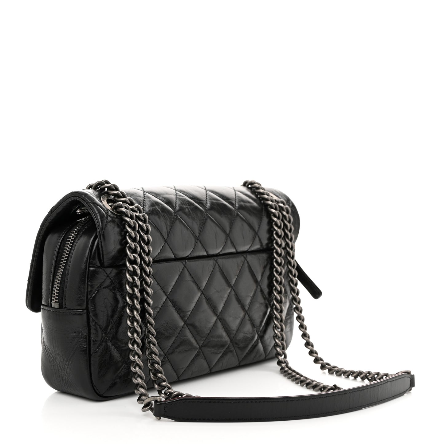 Glazed Calfskin Quilted Medium Duo Color Flap Black