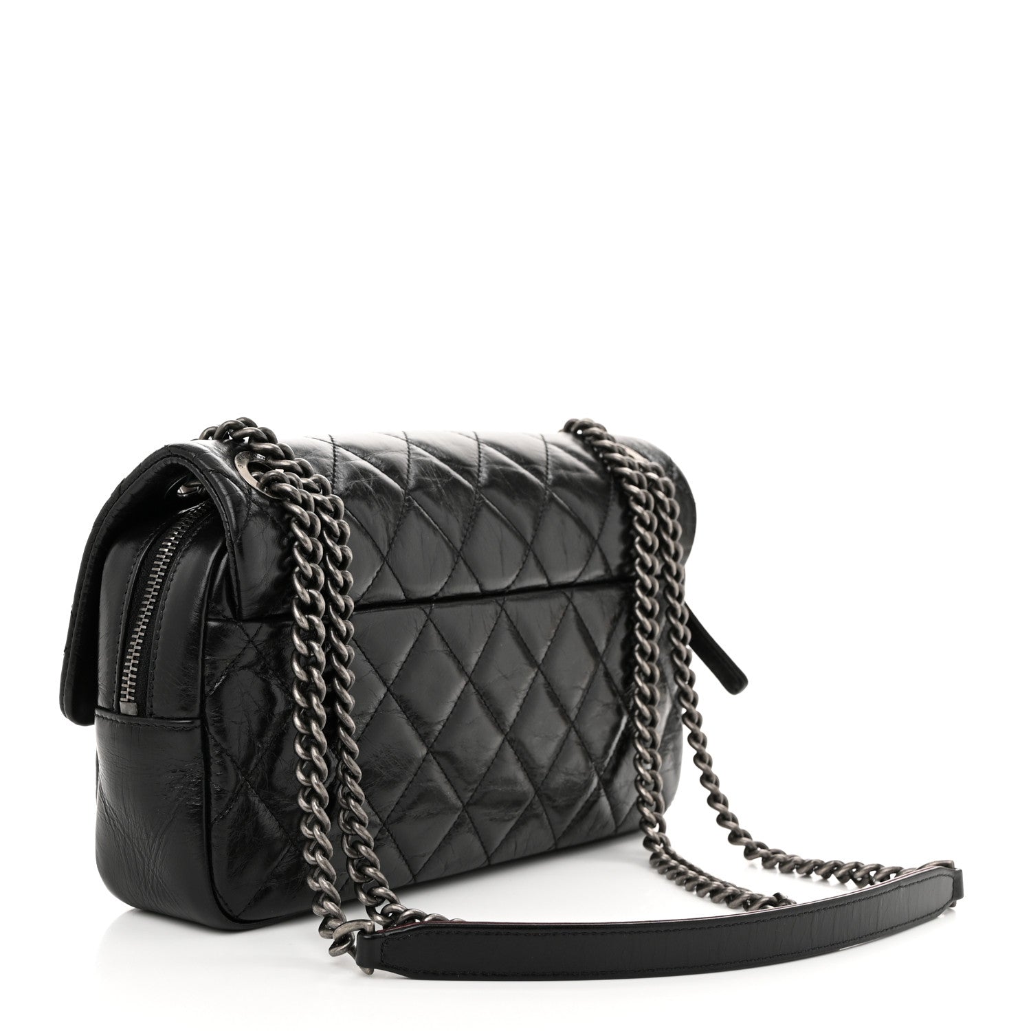 Chanel Glazed Calfskin Quilted Medium Duo Color Flap Black 3 of 12
