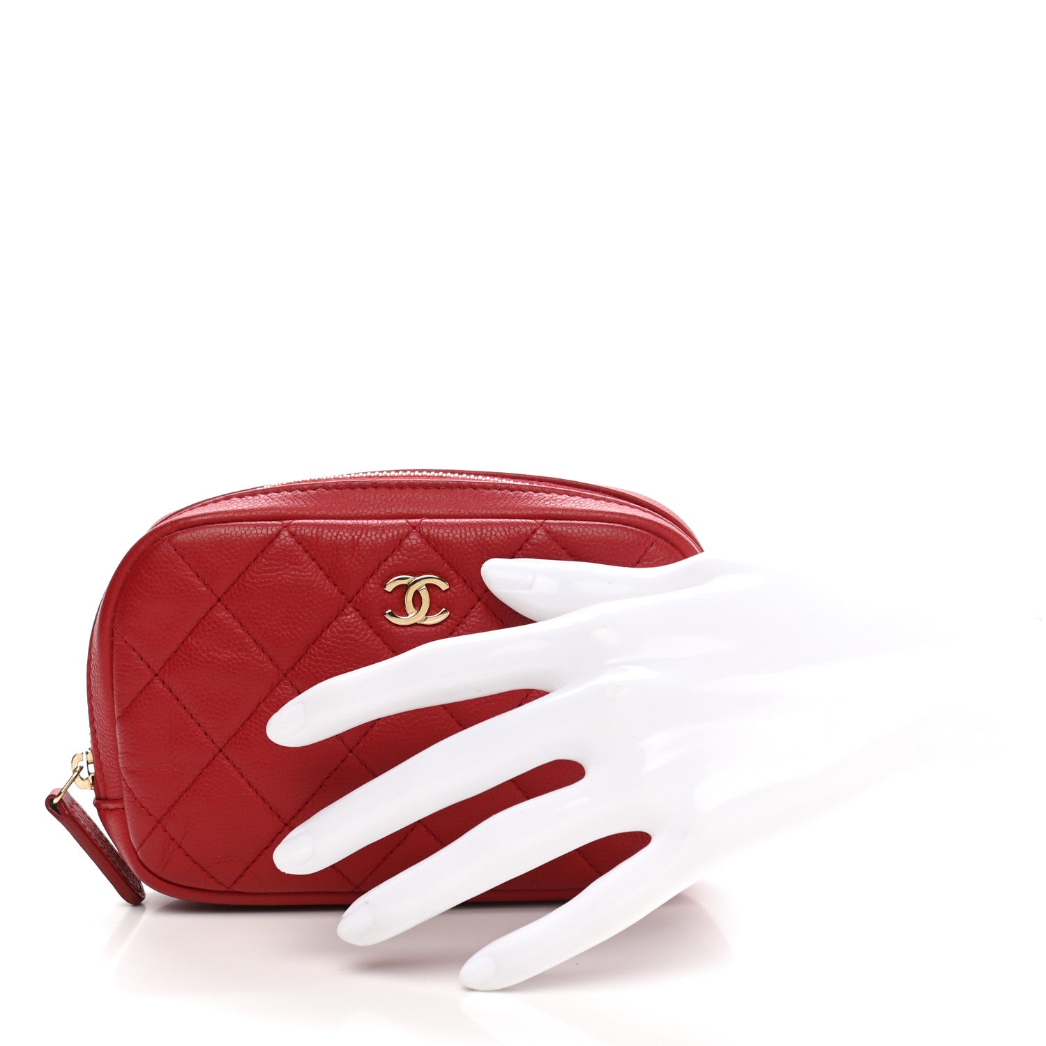 Chanel Caviar Quilted Small Curvy Pouch Cosmetic Case Dark Red 2 of 7