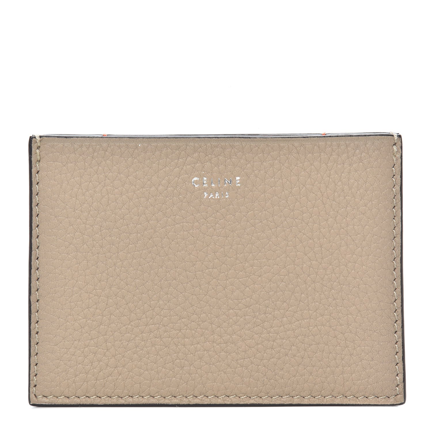Celine Drummed Calfskin Gusset Card Holder Dune 1 of 7