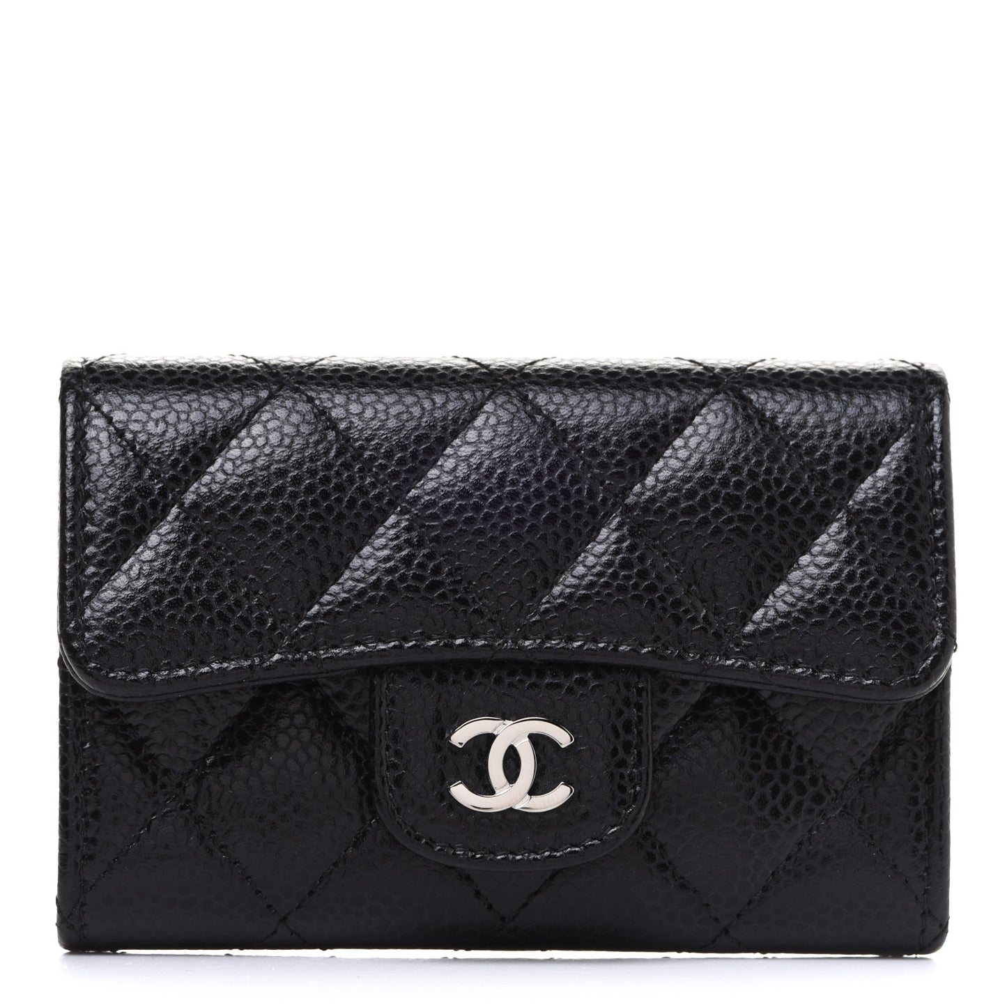 Caviar Quilted Flap Card Holder Black