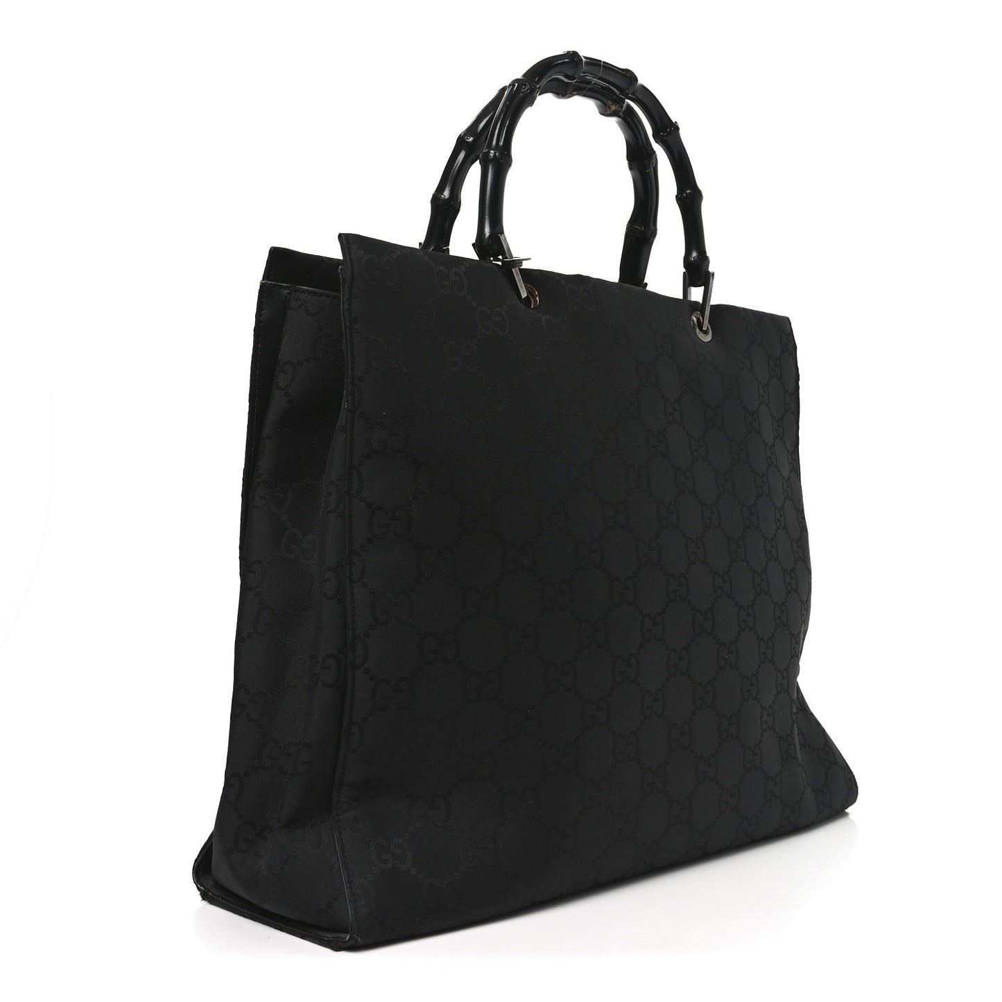 Nylon Monogram Large Bamboo Shopper Tote Black