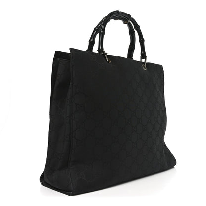 Gucci Nylon Monogram Large Bamboo Shopper Tote Black 4 of 20