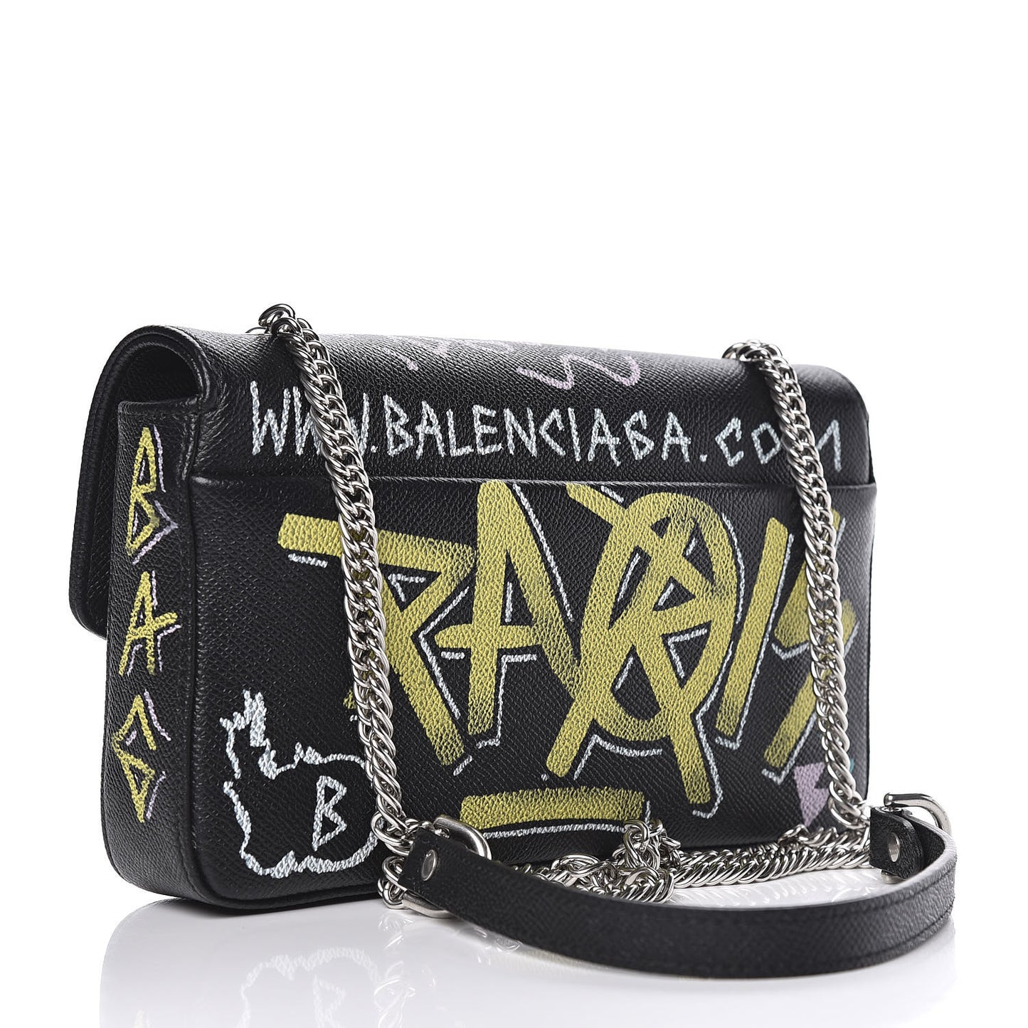 Calfskin Graffiti BB Chain Wallet Black Multicolor