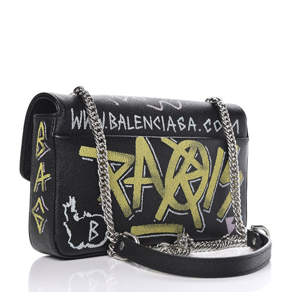 Balenciaga Calfskin Graffiti BB Chain Wallet Black Multicolor 3 of 9
