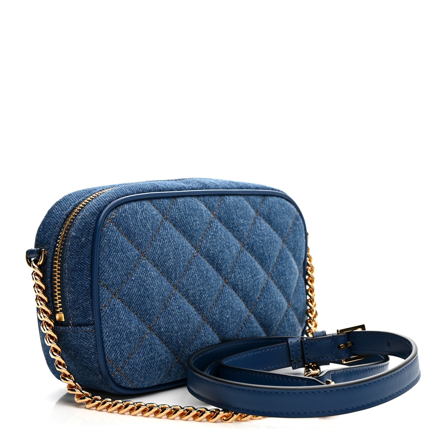 Denim Quilted La Medusa Camera Bag Blue
