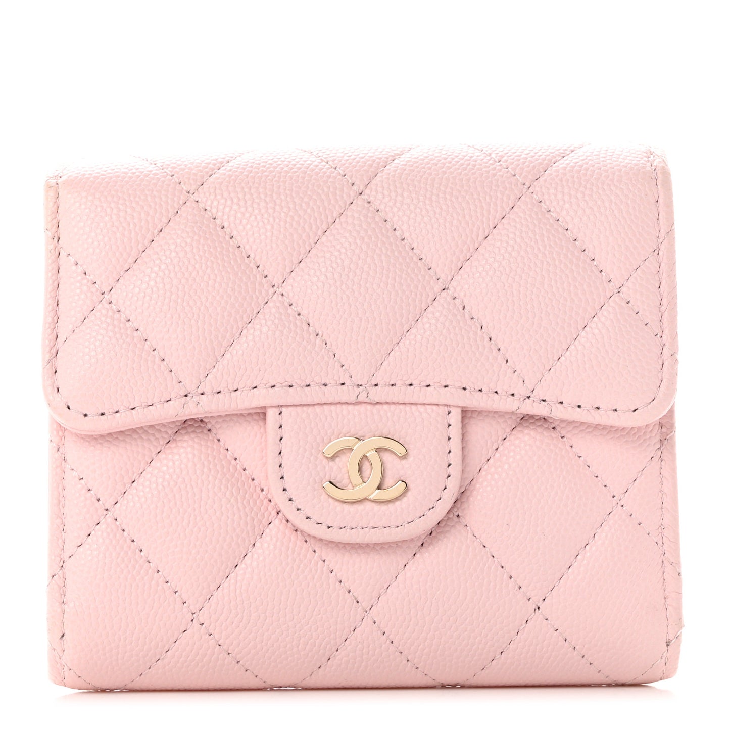 Caviar Quilted Compact Flap Wallet Light Pink