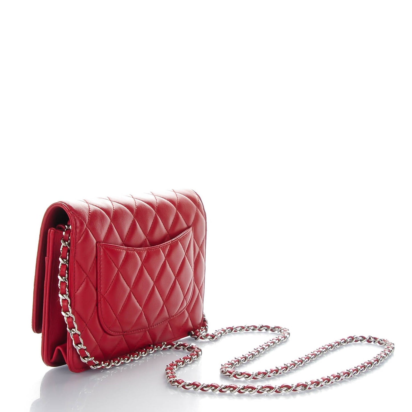 Lambskin Quilted Wallet On Chain WOC Red