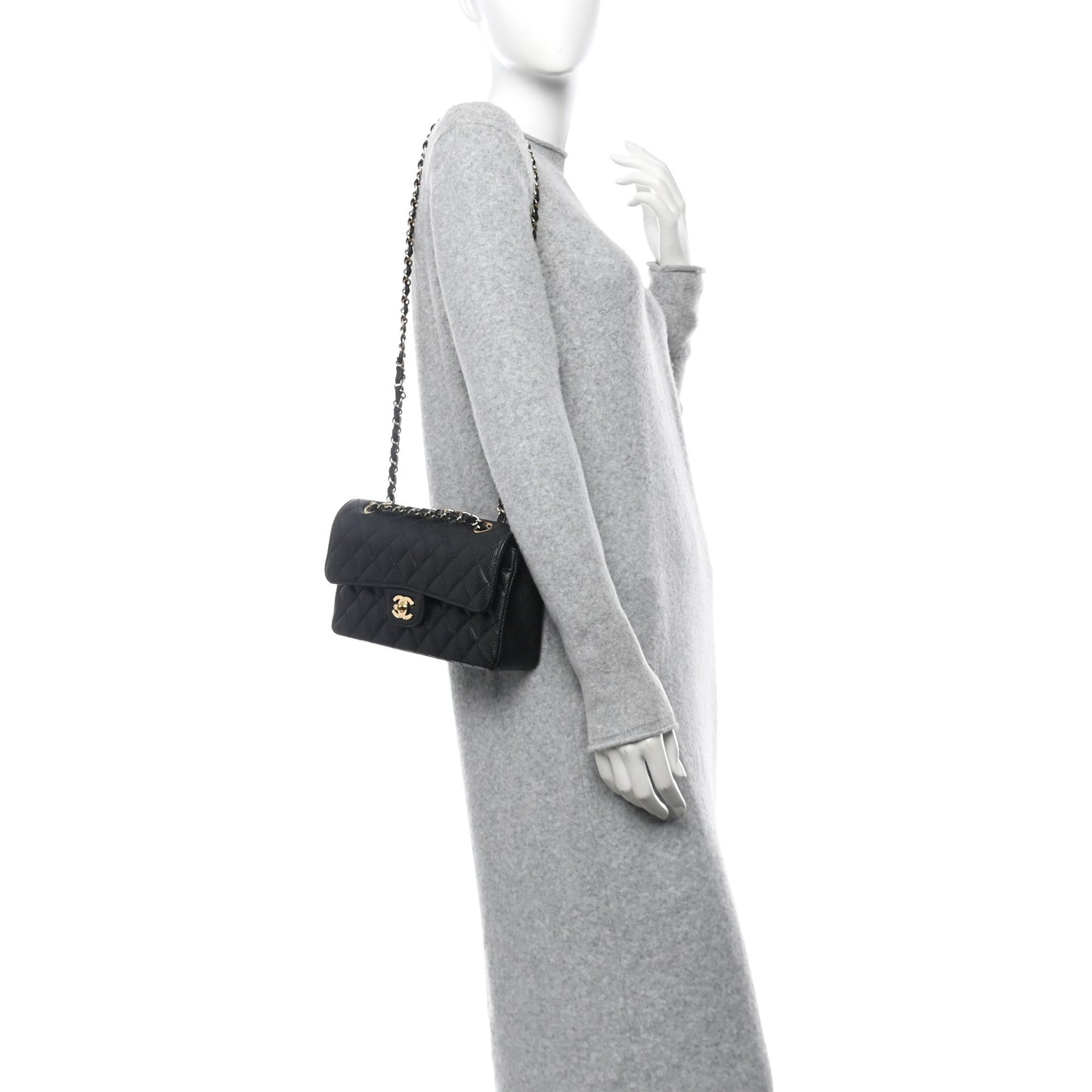 Caviar Quilted Small Double Flap Black