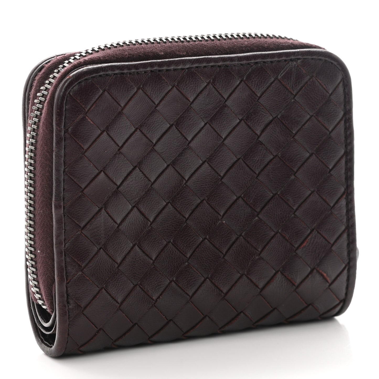 Nappa Intrecciato Zip Around Coin Purse Aubergine