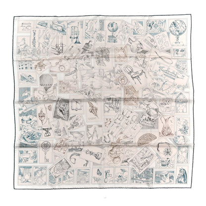 Hermes Silk Le Philateliste Du Faubourg Scarf 90 Rose Pale Gris White 1 of 4