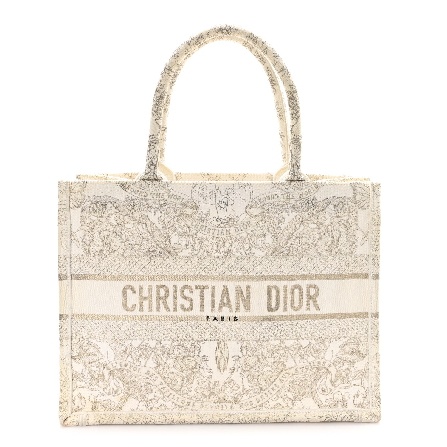 Christian Dior Canvas Embroidered Medium Jardin D'Hiver Book Tote White Gold 1 of 11