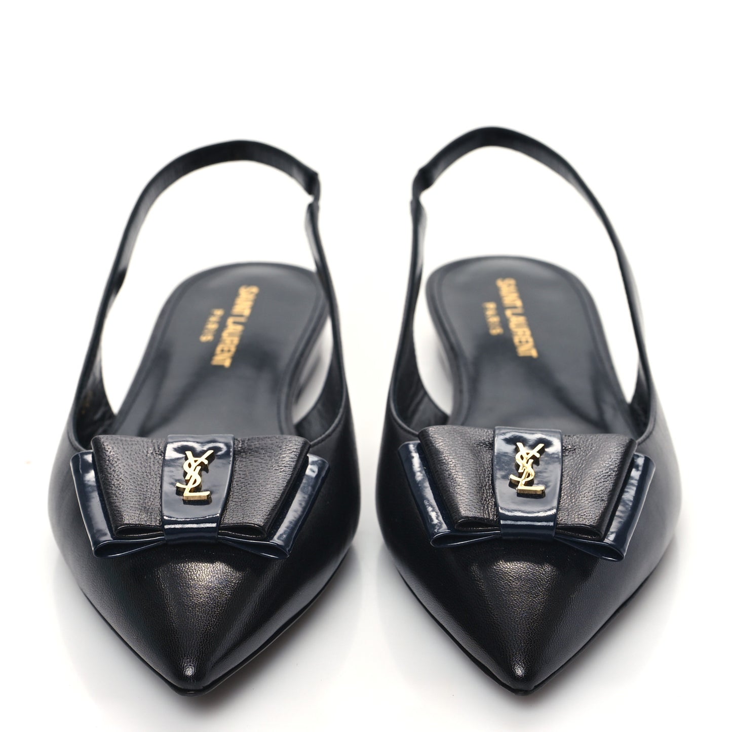 Patent Smooth Lambskin Anais Slingback Flats 36.5 Black Navy