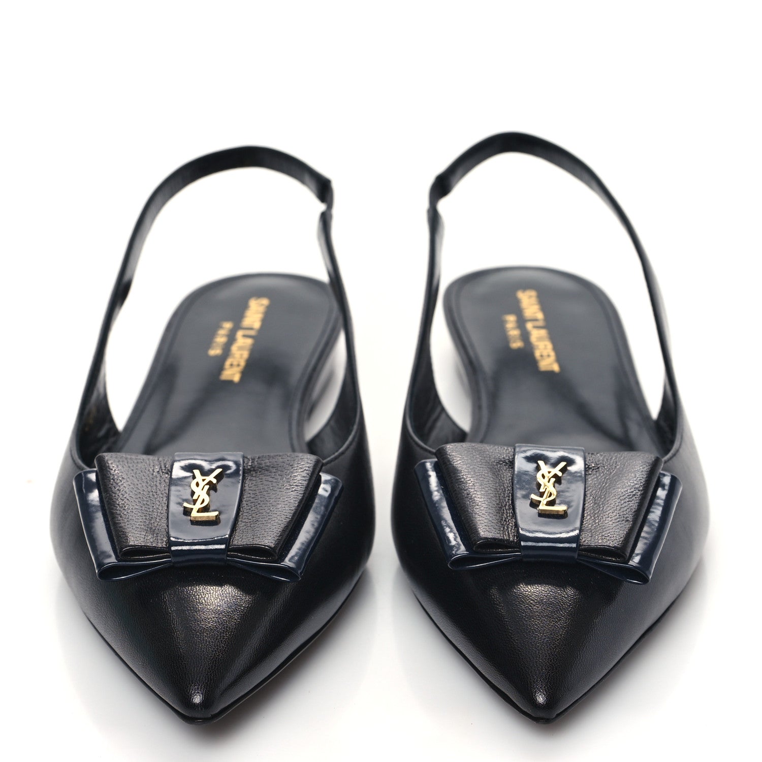 Saint Laurent Patent Smooth Lambskin Anais Slingback Flats 36.5 Black Navy 3 of 10