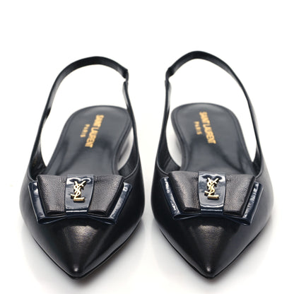 Saint Laurent Patent Smooth Lambskin Anais Slingback Flats 36.5 Black Navy 3 of 10