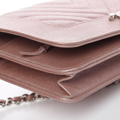 Chanel Metallic Caviar Chevron Quilted Vintage Mademoiselle Wallet On Chain WOC Pink 5 of 11