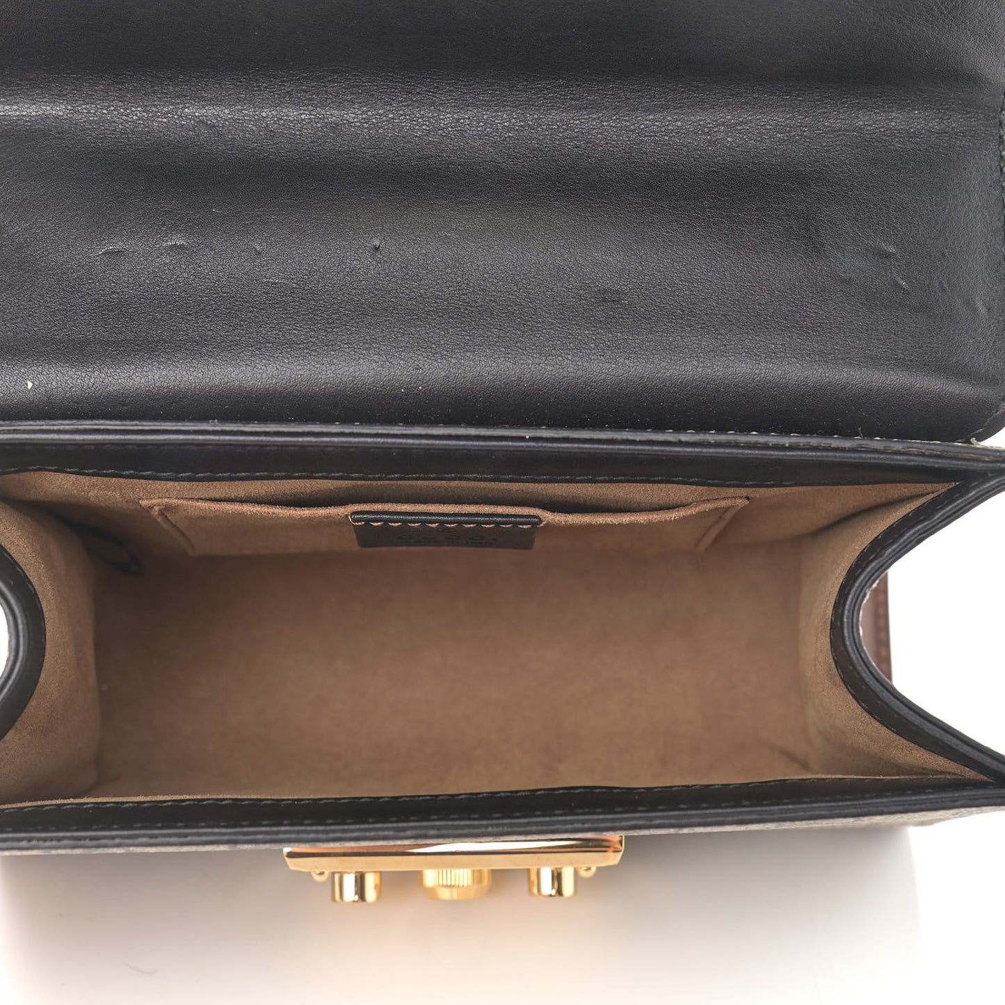 GG Supreme Monogram Calfskin Small Padlock Shoulder Bag Beige Black Cuir