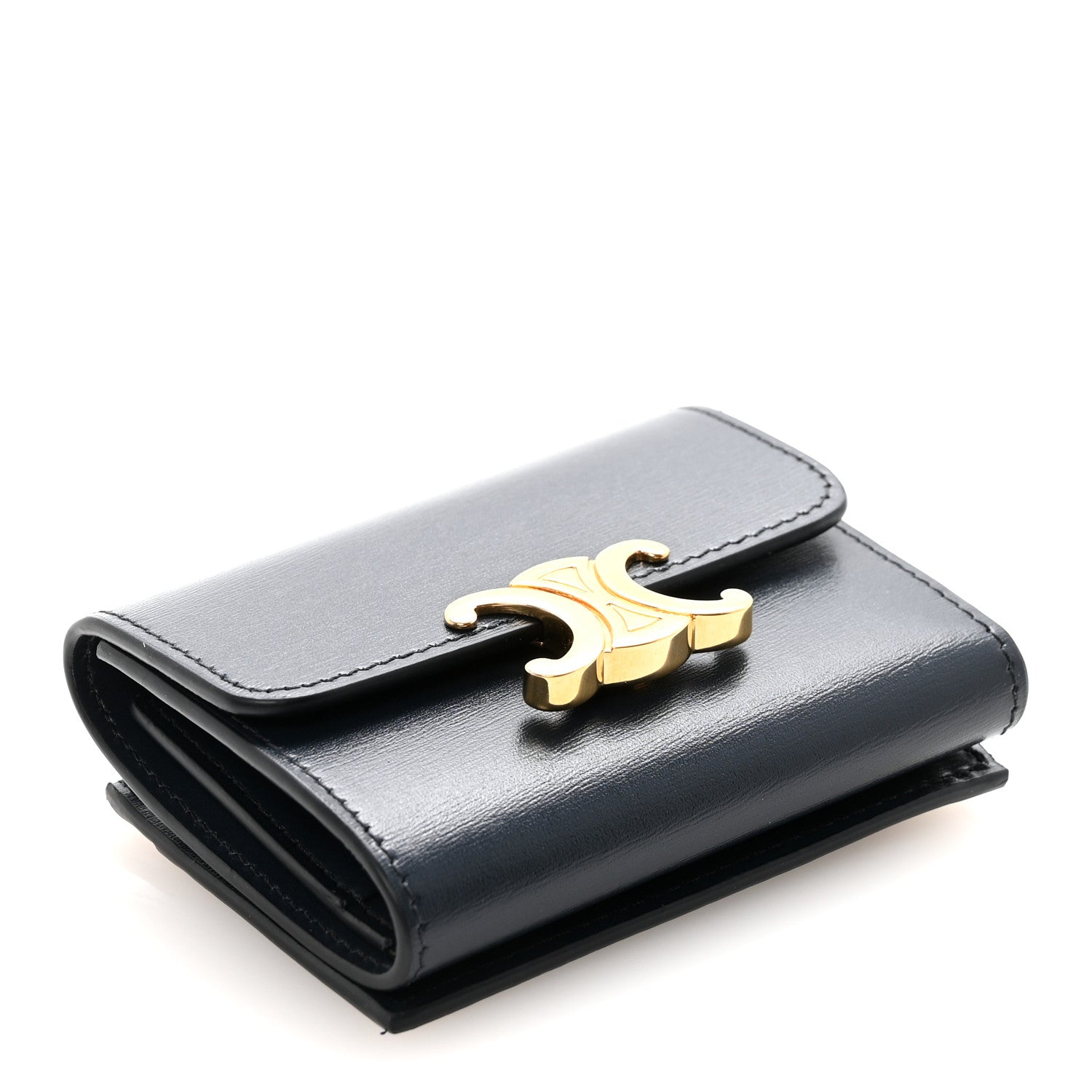 Celine Shiny Calfskin Compact Triomphe Wallet With Coin Purse Navy Blue 5 of 8