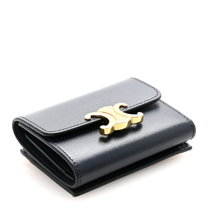 Celine Shiny Calfskin Compact Triomphe Wallet With Coin Purse Navy Blue 5 of 8