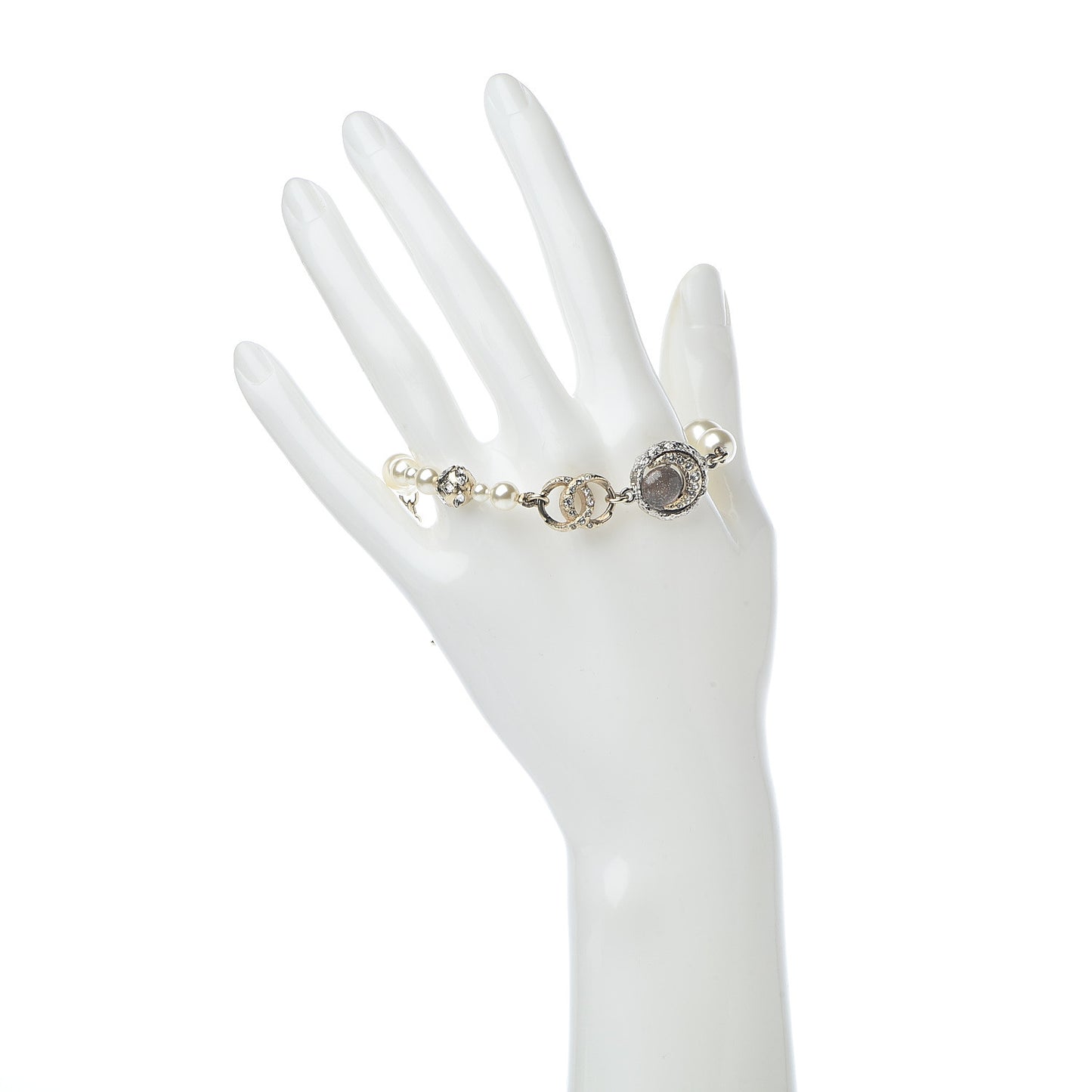 Pearl Crystal CC Moon Bracelet Gold