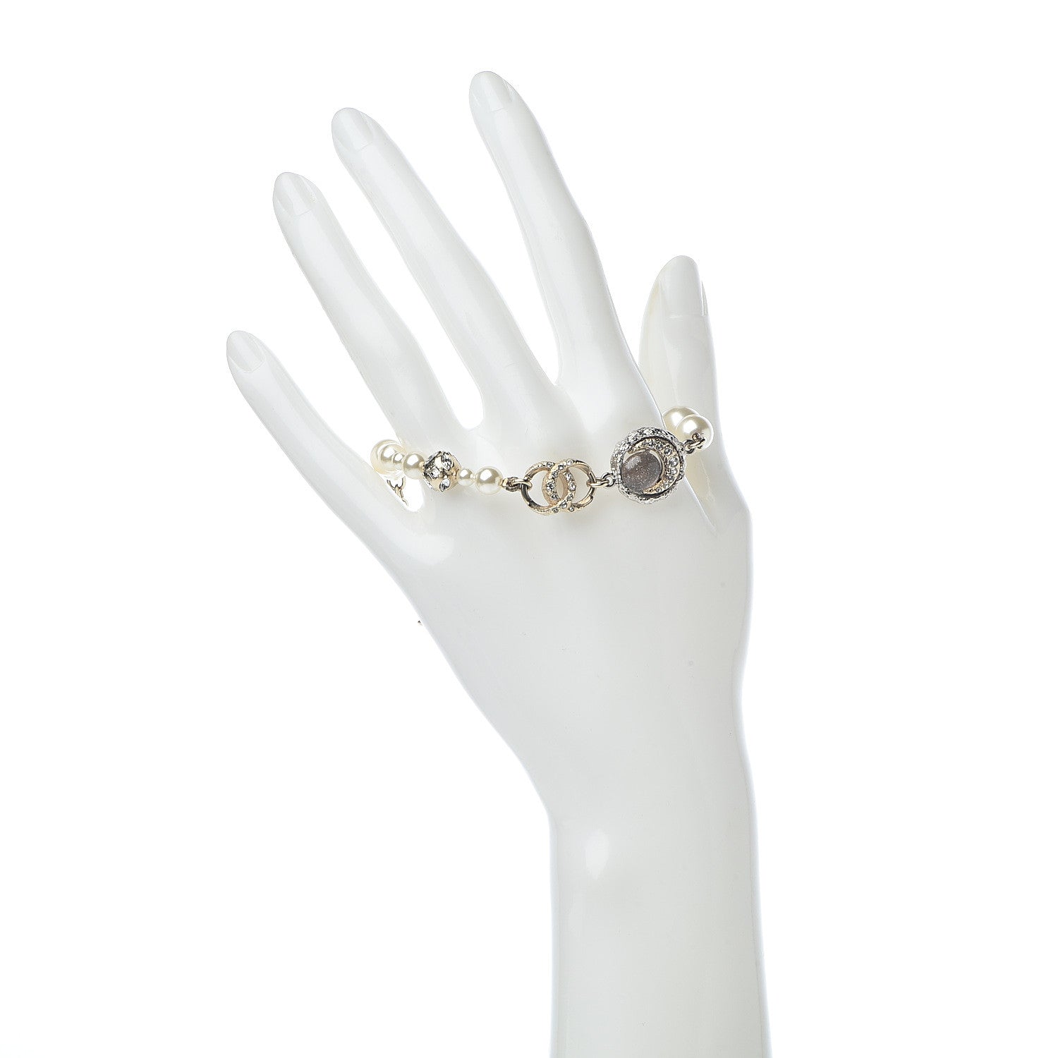 Chanel Pearl Crystal CC Moon Bracelet Gold 2 of 5